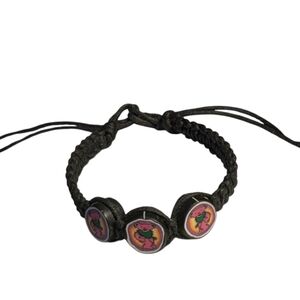 Dancing Bears Black Macrame Tie-on Bracelet New. Unisex Pink Green